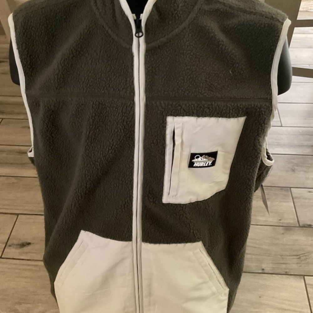 New Mens The Hurley pocket  Peak Fleece Vest Vest Full Zip Jacket Coat size